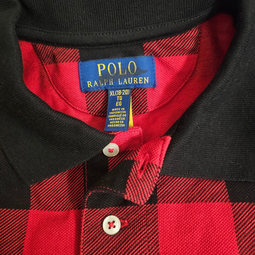 Polo Ralph Lauren‎ Red Black Buffalo Check Plaid Polo Shirt Youth XL 18-20 New